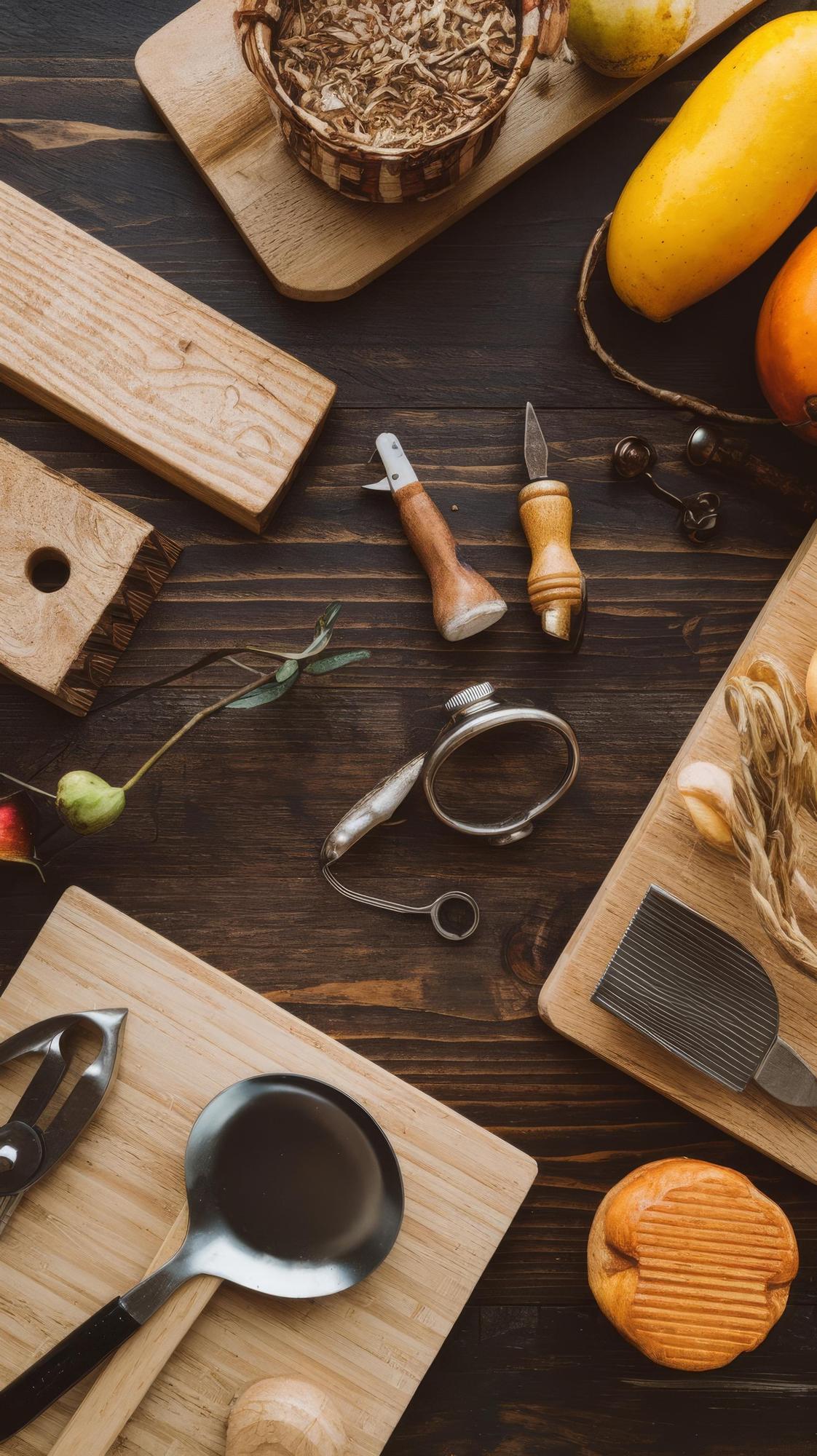 Studio bench with ingredients and utensils